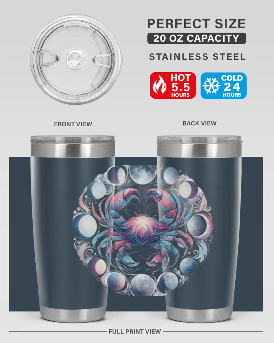 Cancer 169# Zodiac Tumbler in stainless steel with a vibrant design, perfect for hot and cold beverages.
