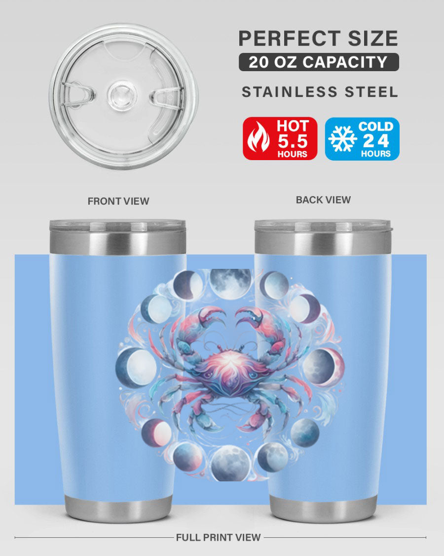 Cancer 169# Zodiac Tumbler in stainless steel with a vibrant design, perfect for hot and cold beverages.