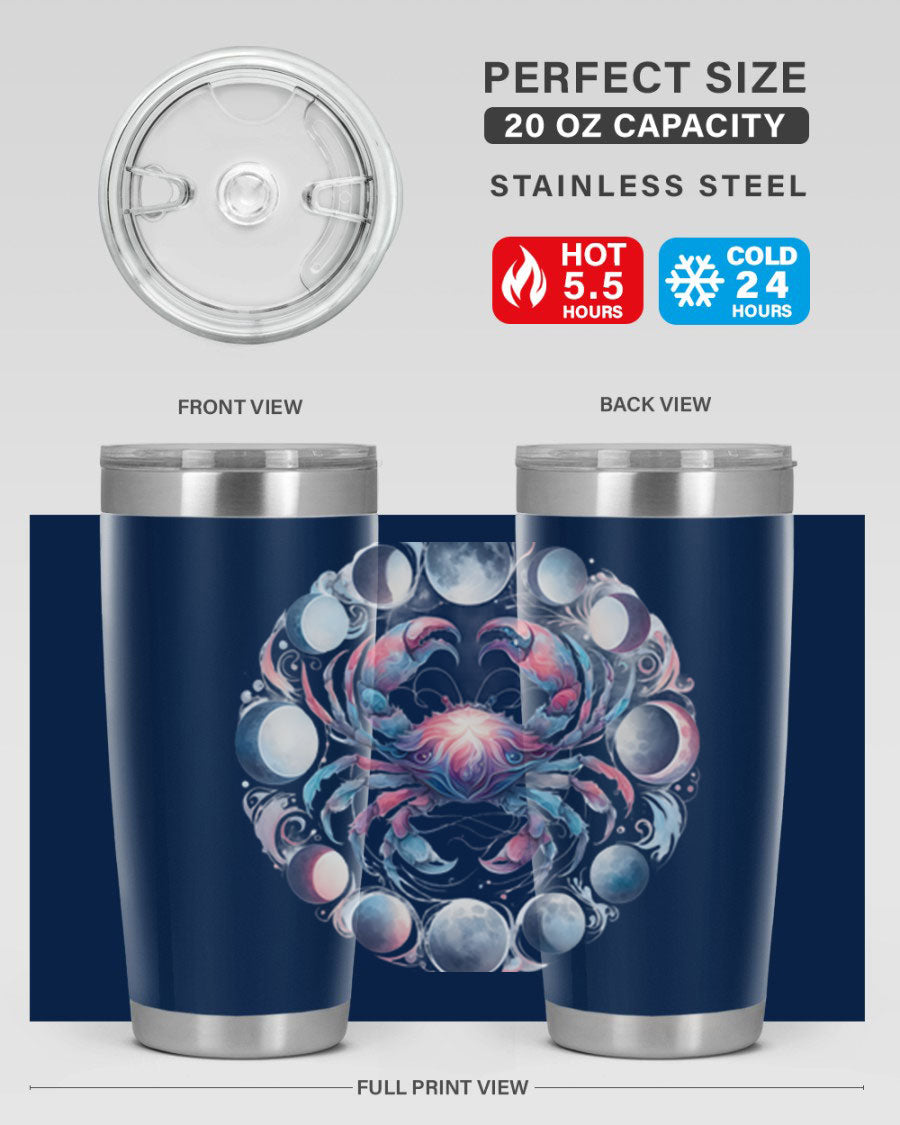 Cancer 169# Zodiac Tumbler in stainless steel with a vibrant design, perfect for hot and cold beverages.