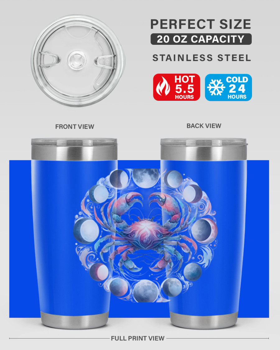 Cancer 169# Zodiac Tumbler in stainless steel with a vibrant design, perfect for hot and cold beverages.