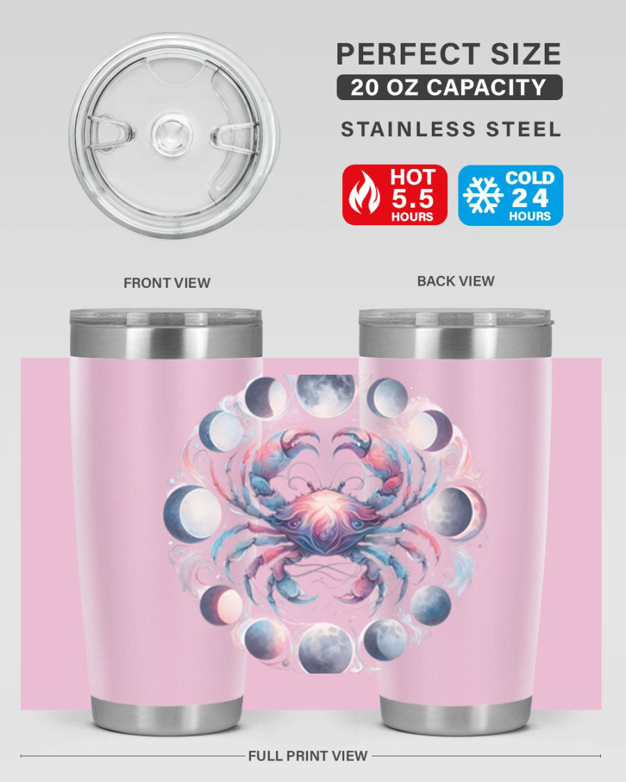 Cancer 169# Zodiac Tumbler in stainless steel with a vibrant design, perfect for hot and cold beverages.