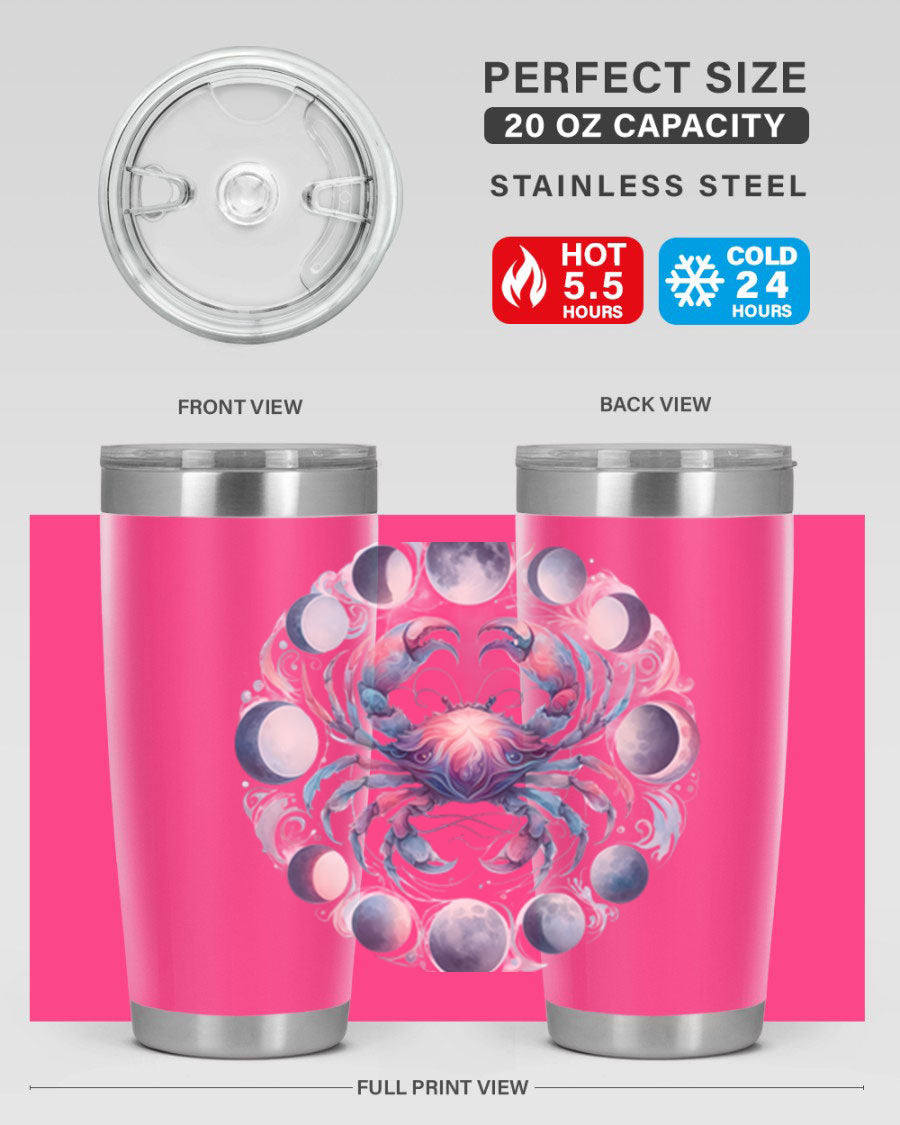 Cancer 169# Zodiac Tumbler in stainless steel with a vibrant design, perfect for hot and cold beverages.