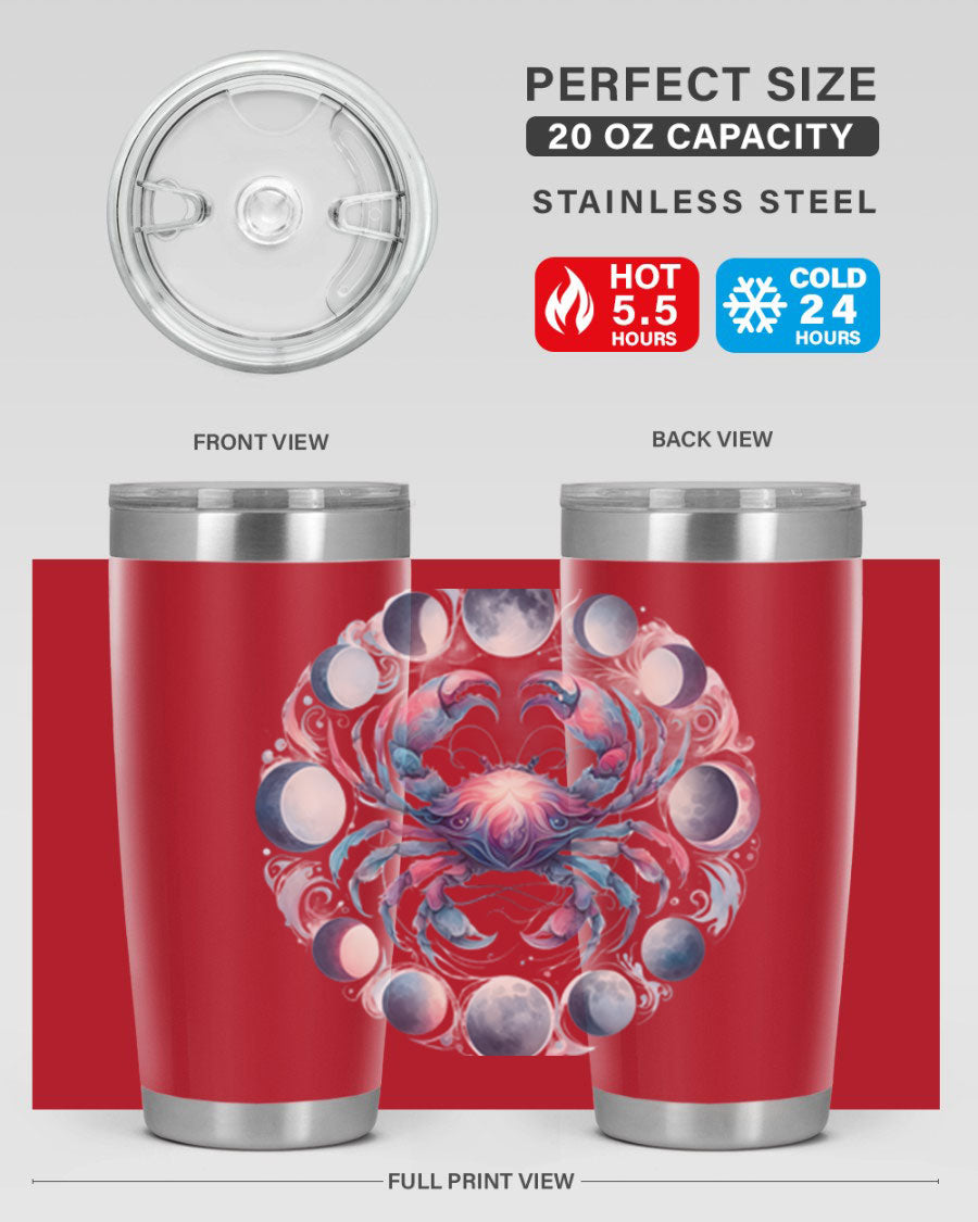 Cancer 169# Zodiac Tumbler in stainless steel with a vibrant design, perfect for hot and cold beverages.