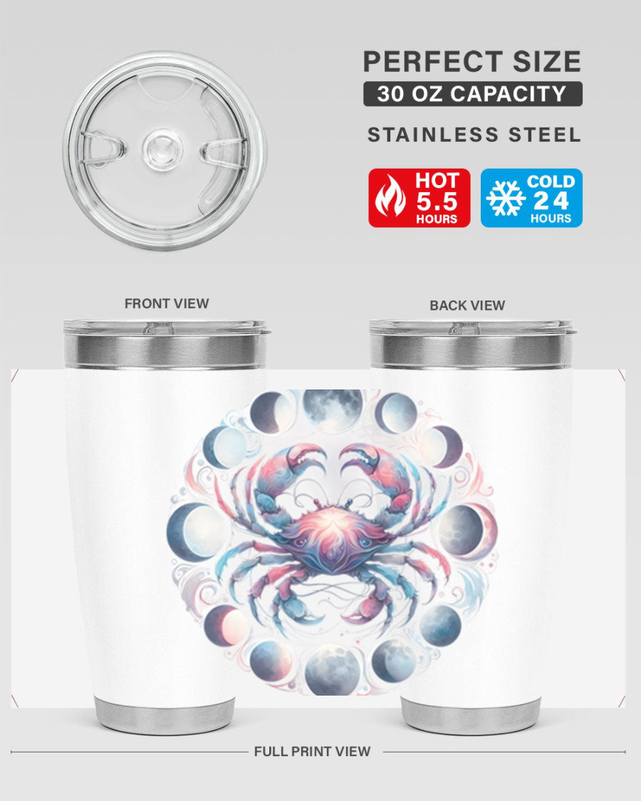Cancer 169# Zodiac Tumbler in stainless steel with a vibrant design, perfect for hot and cold beverages.