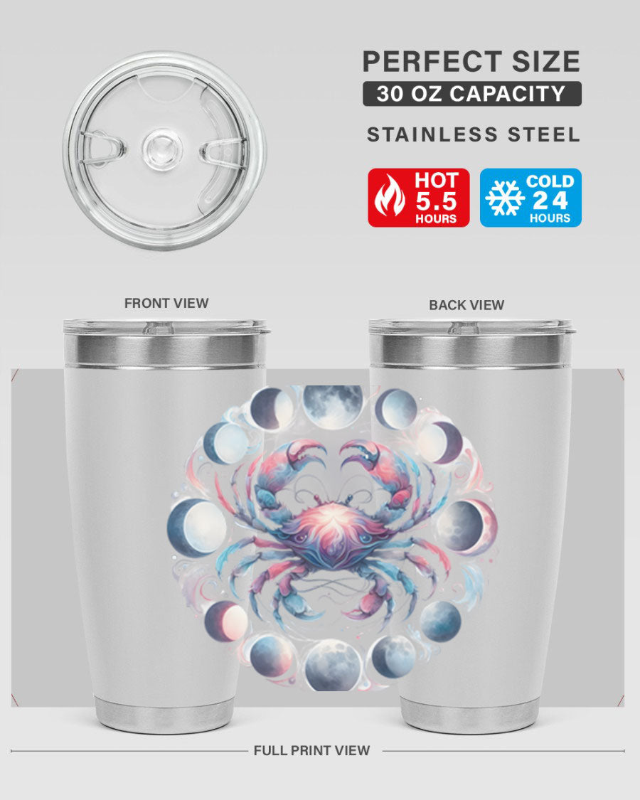 Cancer 169# Zodiac Tumbler in stainless steel with a vibrant design, perfect for hot and cold beverages.