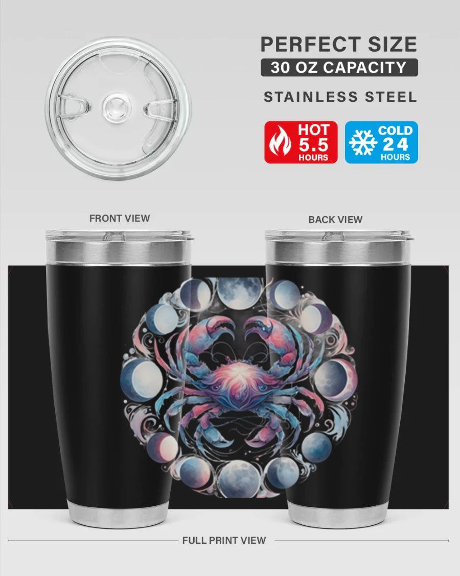 Cancer 169# Zodiac Tumbler in stainless steel with a vibrant design, perfect for hot and cold beverages.