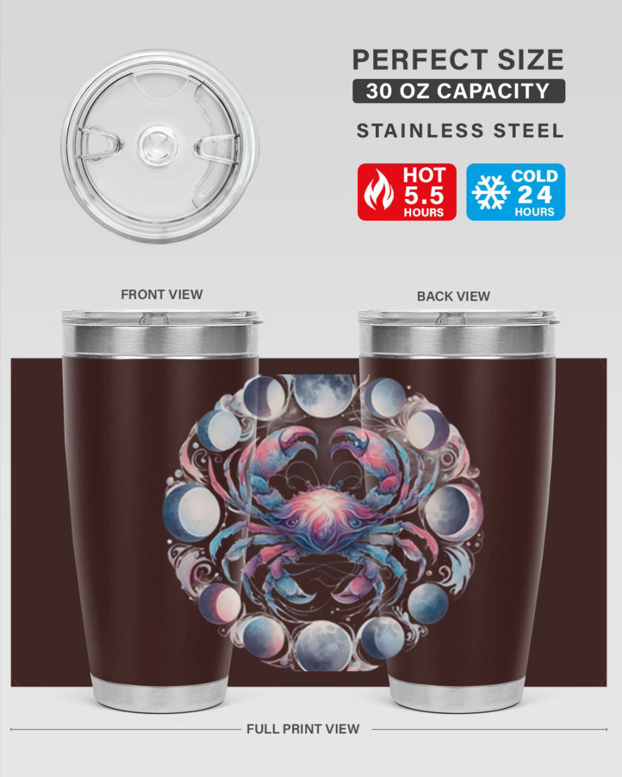 Cancer 169# Zodiac Tumbler in stainless steel with a vibrant design, perfect for hot and cold beverages.