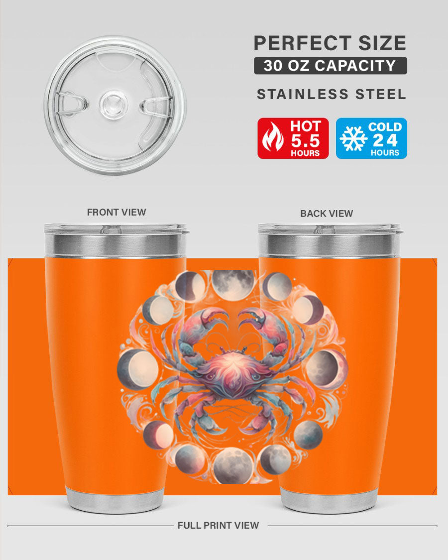 Cancer 169# Zodiac Tumbler in stainless steel with a vibrant design, perfect for hot and cold beverages.