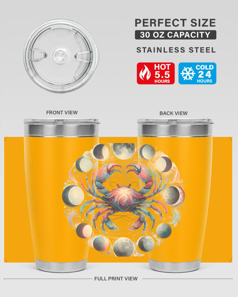 Cancer 169# Zodiac Tumbler in stainless steel with a vibrant design, perfect for hot and cold beverages.