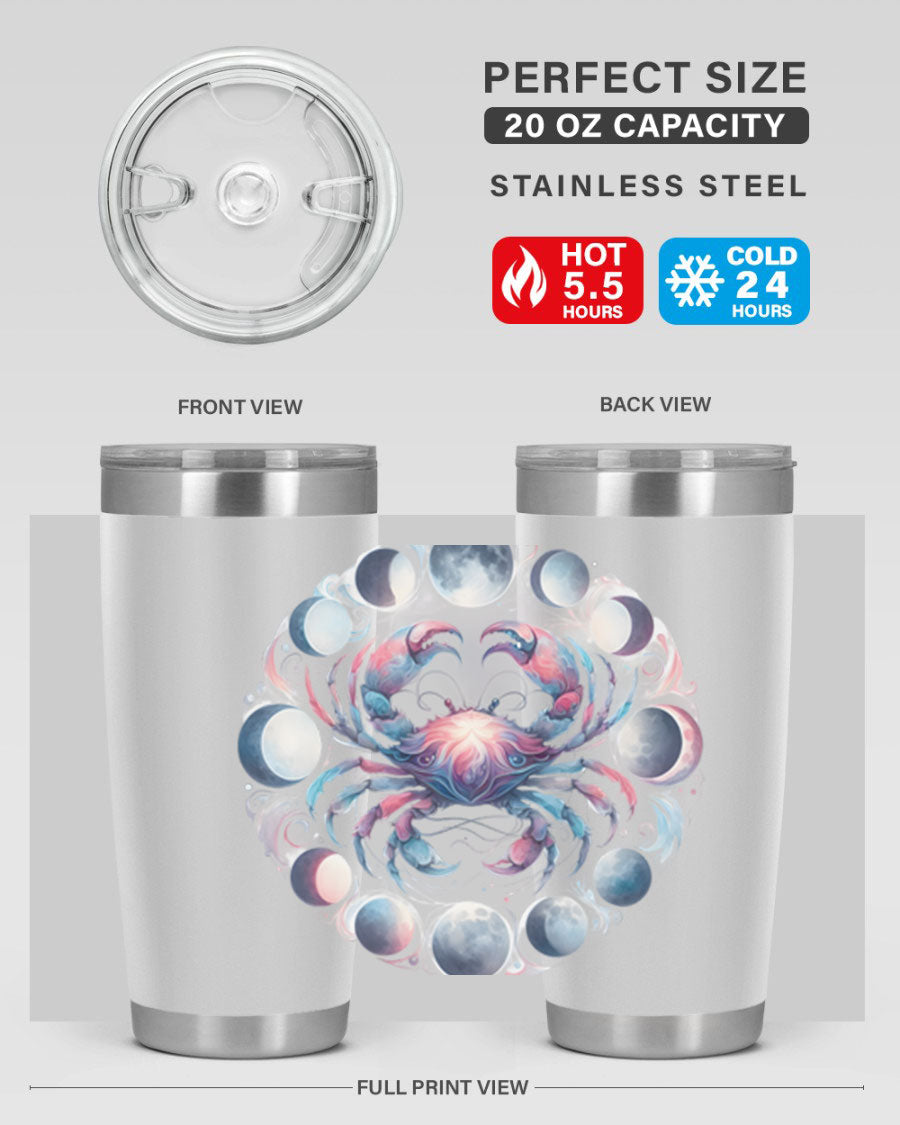 Cancer 169# Zodiac Tumbler in stainless steel with a vibrant design, perfect for hot and cold beverages.