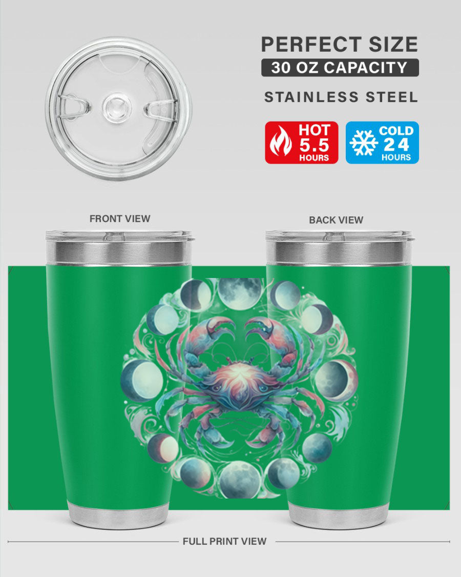 Cancer 169# Zodiac Tumbler in stainless steel with a vibrant design, perfect for hot and cold beverages.