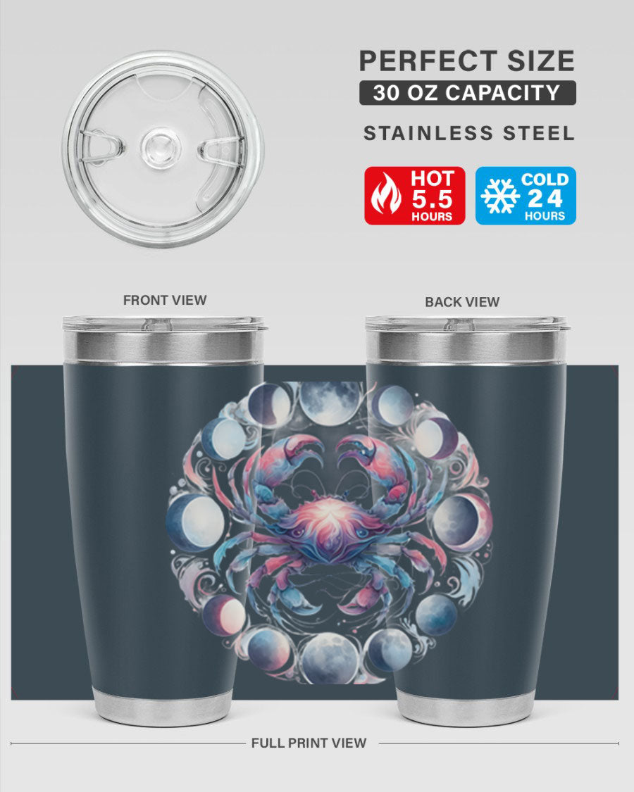Cancer 169# Zodiac Tumbler in stainless steel with a vibrant design, perfect for hot and cold beverages.