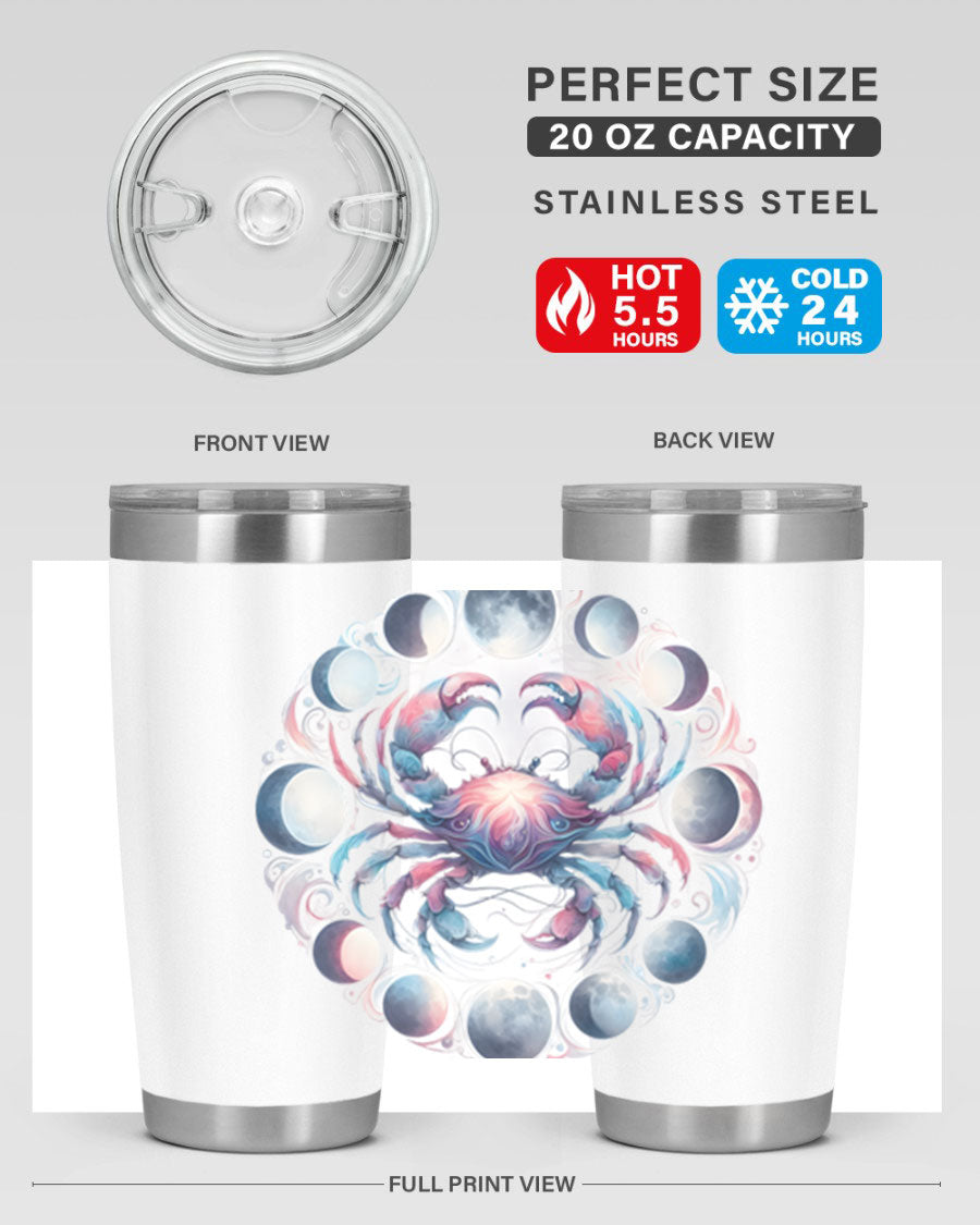 Cancer 169# Zodiac Tumbler in stainless steel with a vibrant design, perfect for hot and cold beverages.