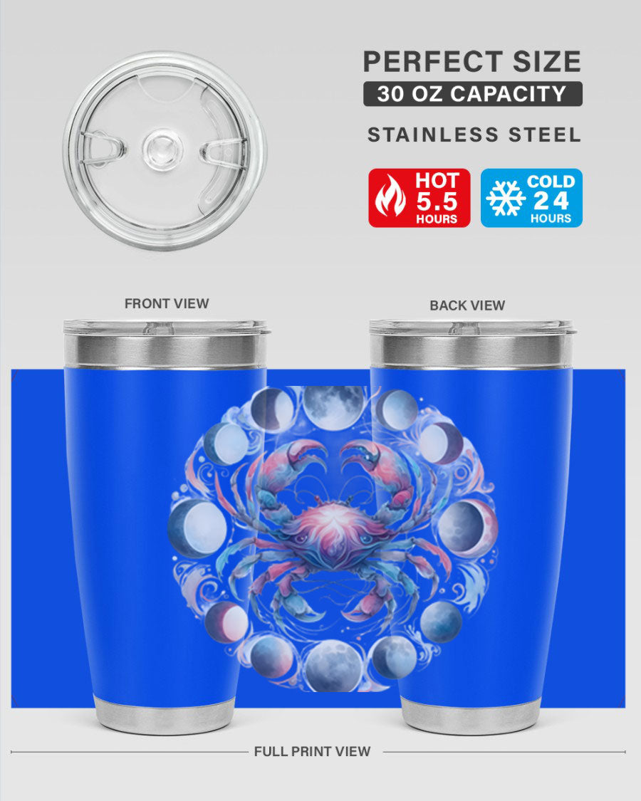 Cancer 169# Zodiac Tumbler in stainless steel with a vibrant design, perfect for hot and cold beverages.