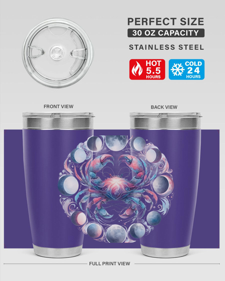 Cancer 169# Zodiac Tumbler in stainless steel with a vibrant design, perfect for hot and cold beverages.