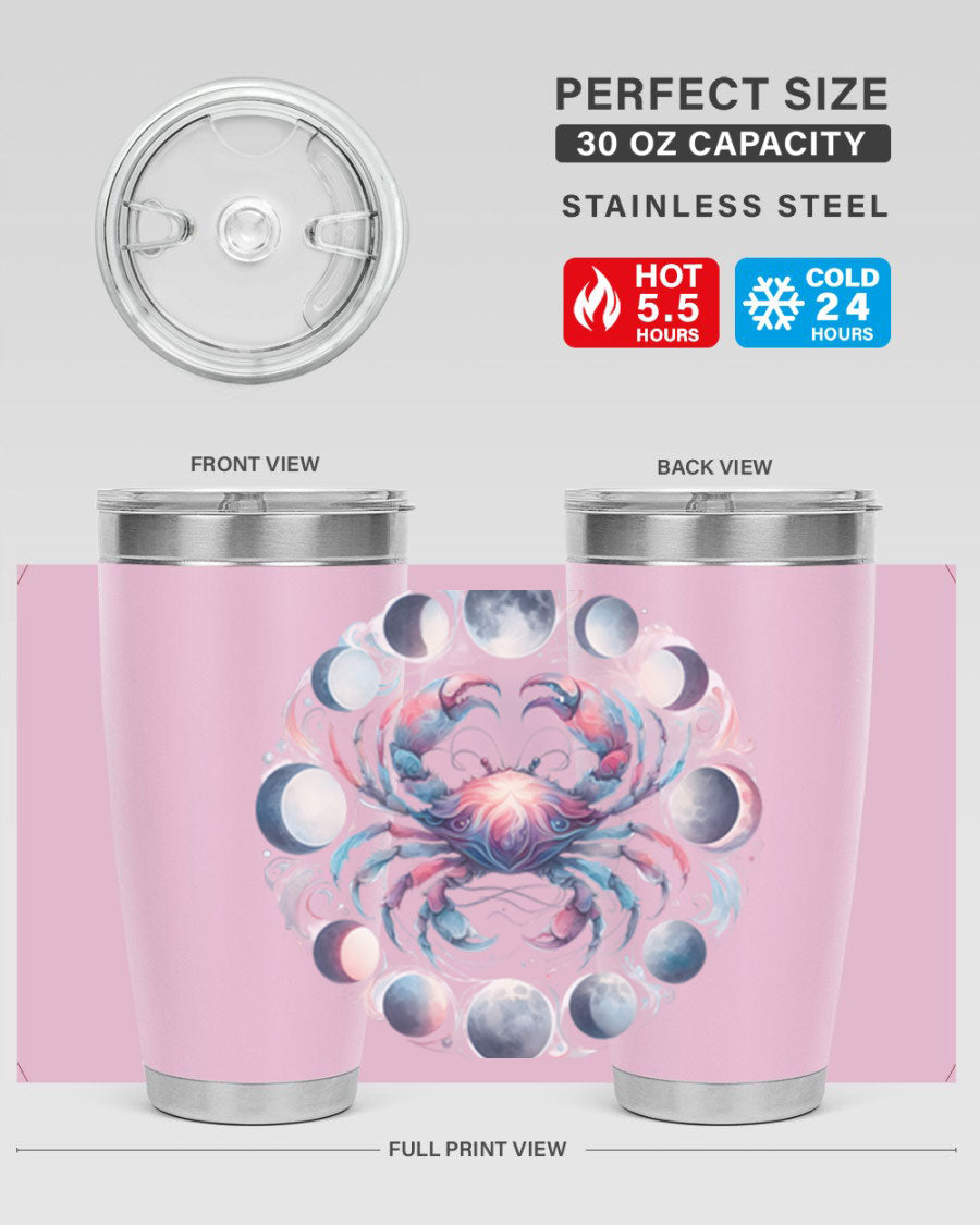 Cancer 169# Zodiac Tumbler in stainless steel with a vibrant design, perfect for hot and cold beverages.