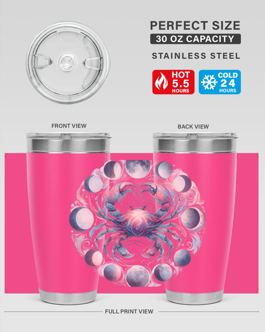 Cancer 169# Zodiac Tumbler in stainless steel with a vibrant design, perfect for hot and cold beverages.