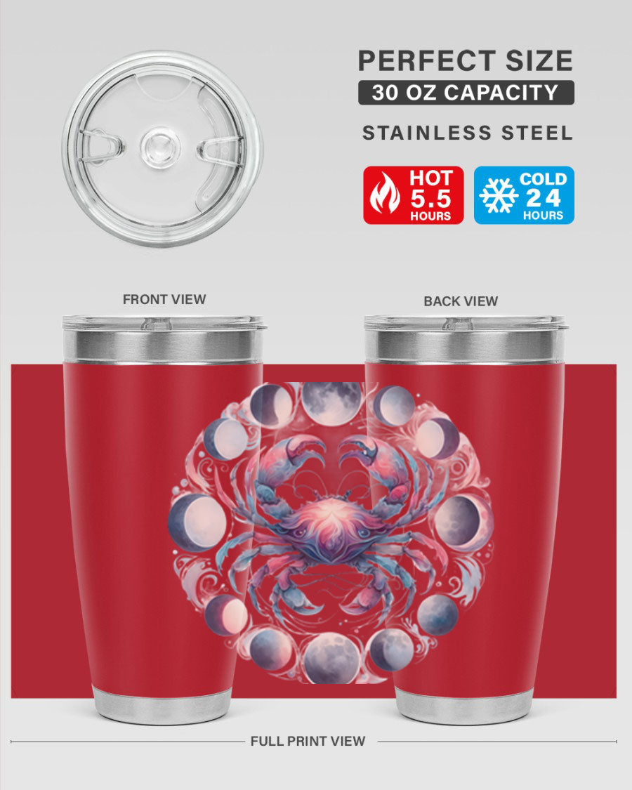 Cancer 169# Zodiac Tumbler in stainless steel with a vibrant design, perfect for hot and cold beverages.