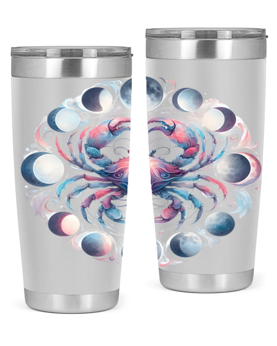 Cancer 169# Zodiac Tumbler in stainless steel with a vibrant design, perfect for hot and cold beverages.