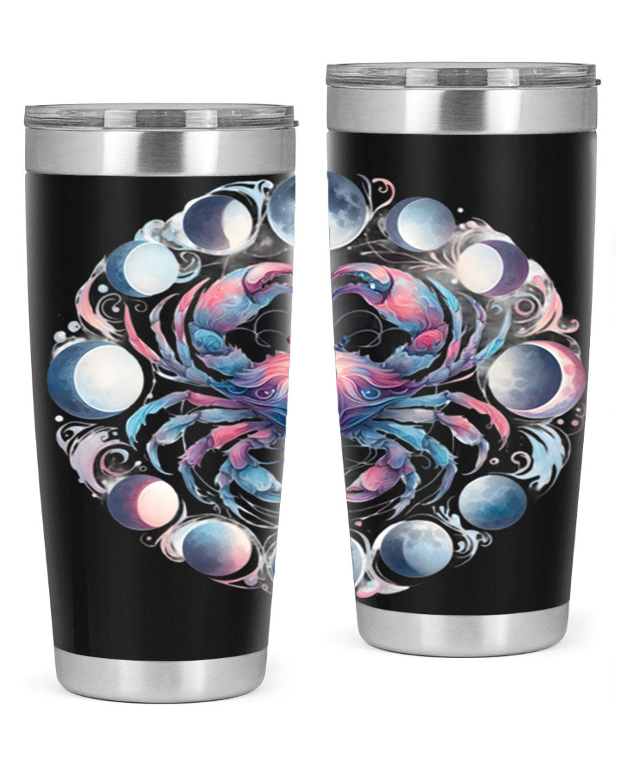 Cancer 169# Zodiac Tumbler in stainless steel with a vibrant design, perfect for hot and cold beverages.