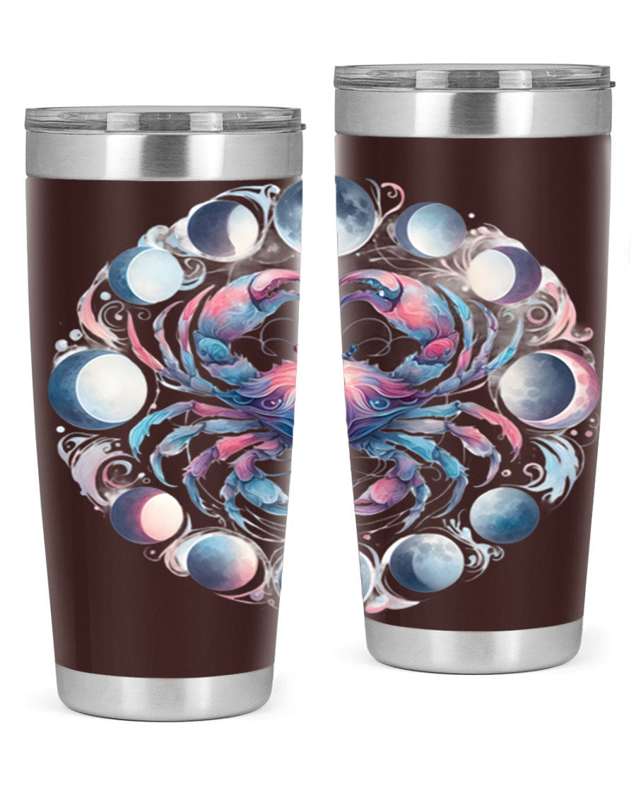 Cancer 169# Zodiac Tumbler in stainless steel with a vibrant design, perfect for hot and cold beverages.