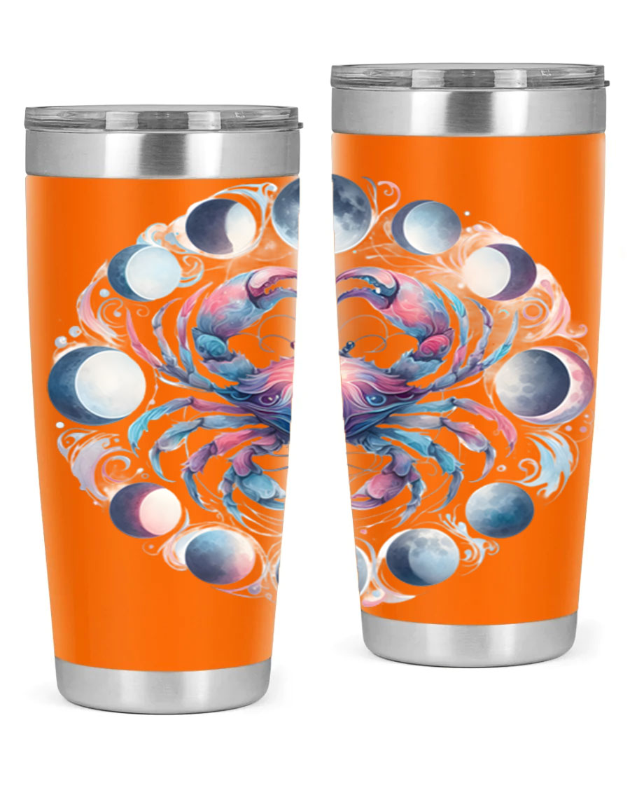 Cancer 169# Zodiac Tumbler in stainless steel with a vibrant design, perfect for hot and cold beverages.