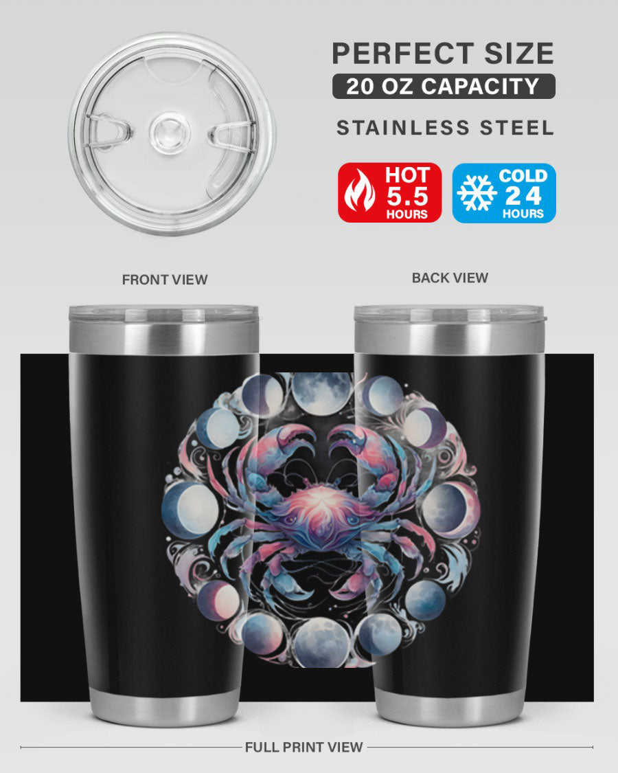 Cancer 169# Zodiac Tumbler in stainless steel with a vibrant design, perfect for hot and cold beverages.