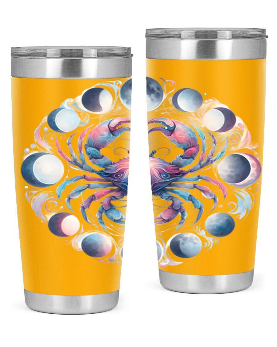 Cancer 169# Zodiac Tumbler in stainless steel with a vibrant design, perfect for hot and cold beverages.