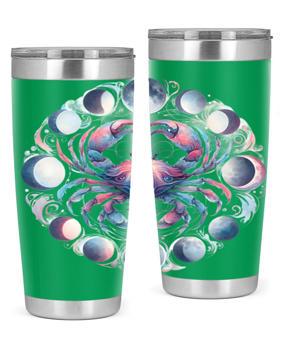 Cancer 169# Zodiac Tumbler in stainless steel with a vibrant design, perfect for hot and cold beverages.