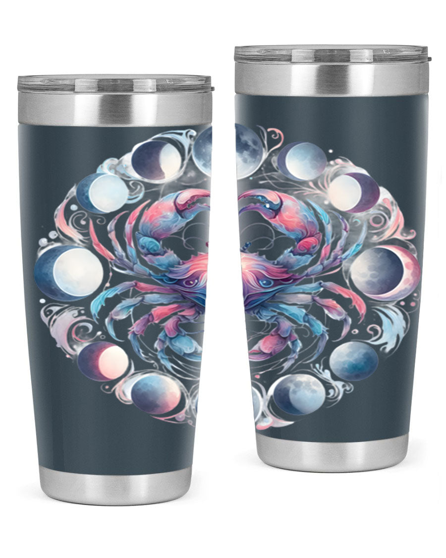 Cancer 169# Zodiac Tumbler in stainless steel with a vibrant design, perfect for hot and cold beverages.