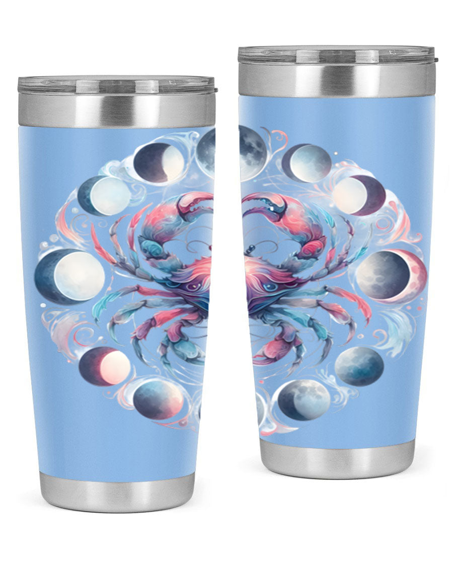 Cancer 169# Zodiac Tumbler in stainless steel with a vibrant design, perfect for hot and cold beverages.