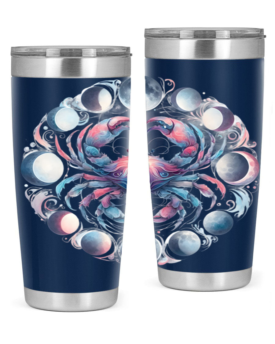 Cancer 169# Zodiac Tumbler in stainless steel with a vibrant design, perfect for hot and cold beverages.