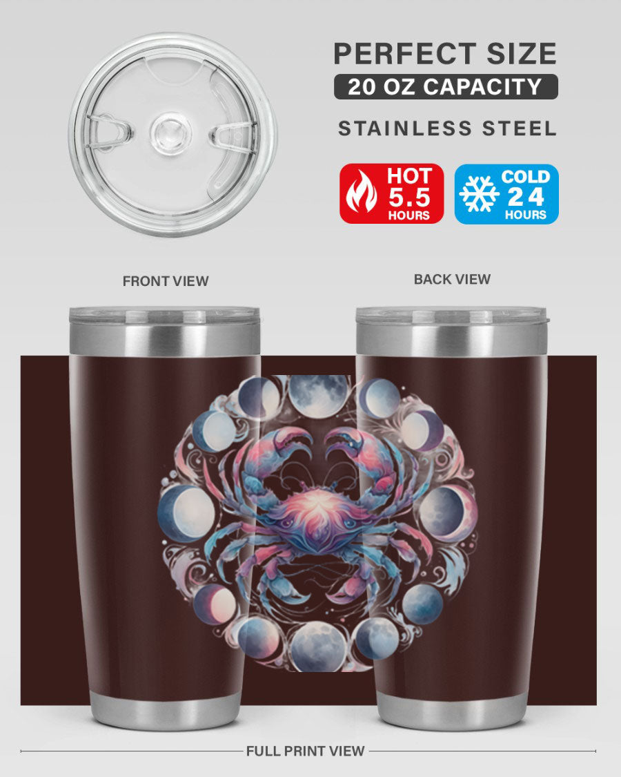 Cancer 169# Zodiac Tumbler in stainless steel with a vibrant design, perfect for hot and cold beverages.