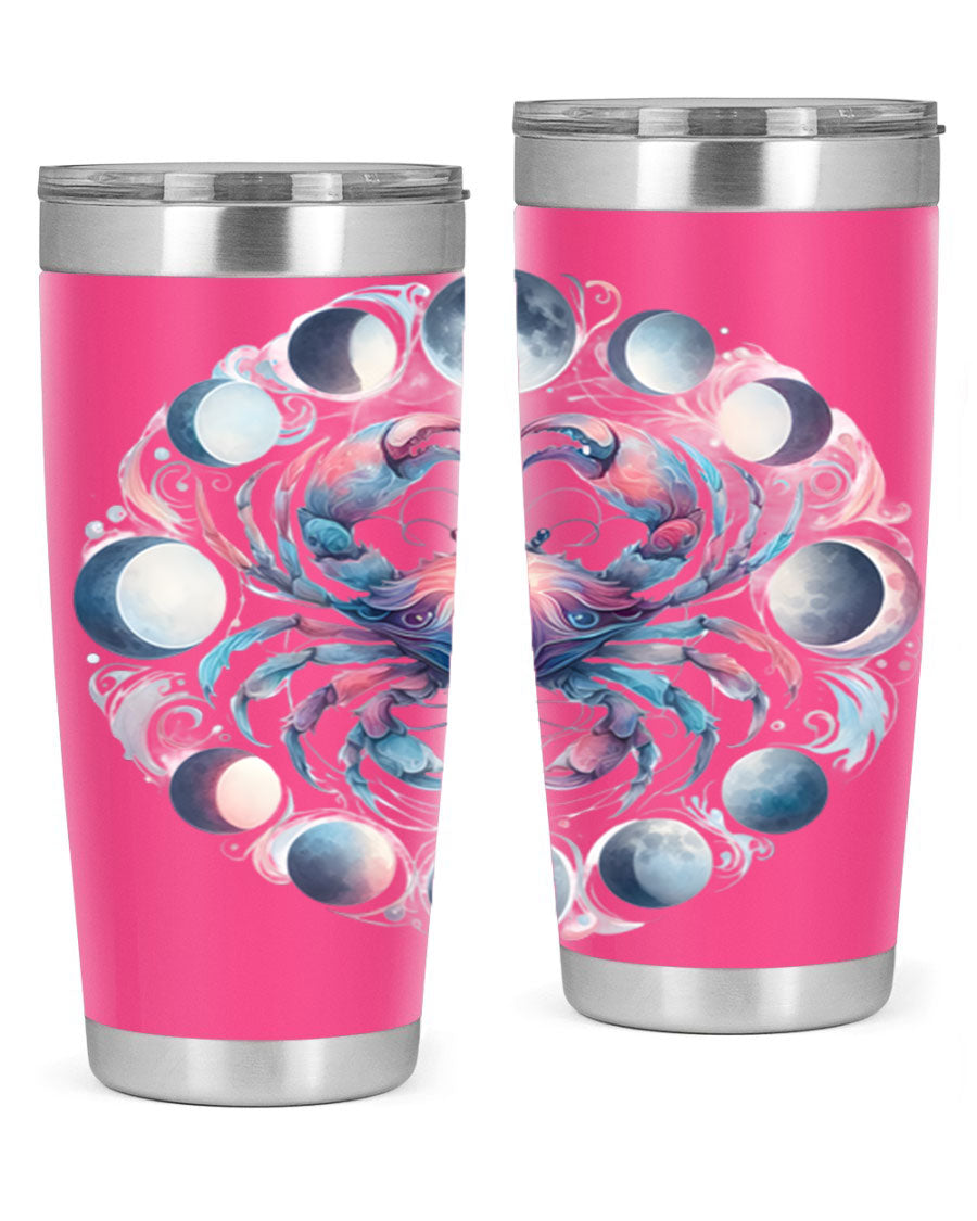 Cancer 169# Zodiac Tumbler in stainless steel with a vibrant design, perfect for hot and cold beverages.
