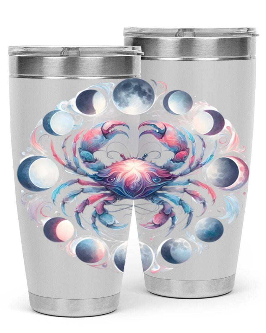 Cancer 169# Zodiac Tumbler in stainless steel with a vibrant design, perfect for hot and cold beverages.