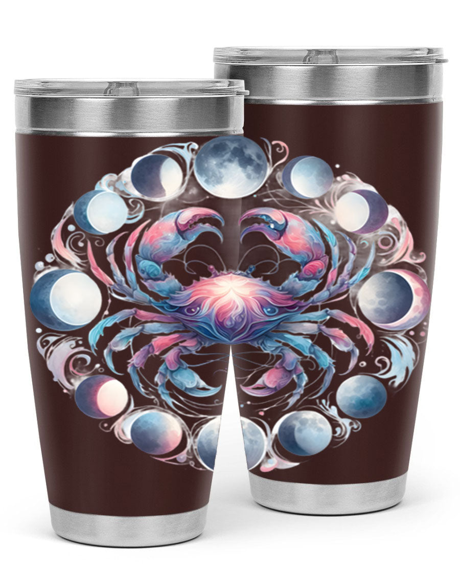 Cancer 169# Zodiac Tumbler in stainless steel with a vibrant design, perfect for hot and cold beverages.