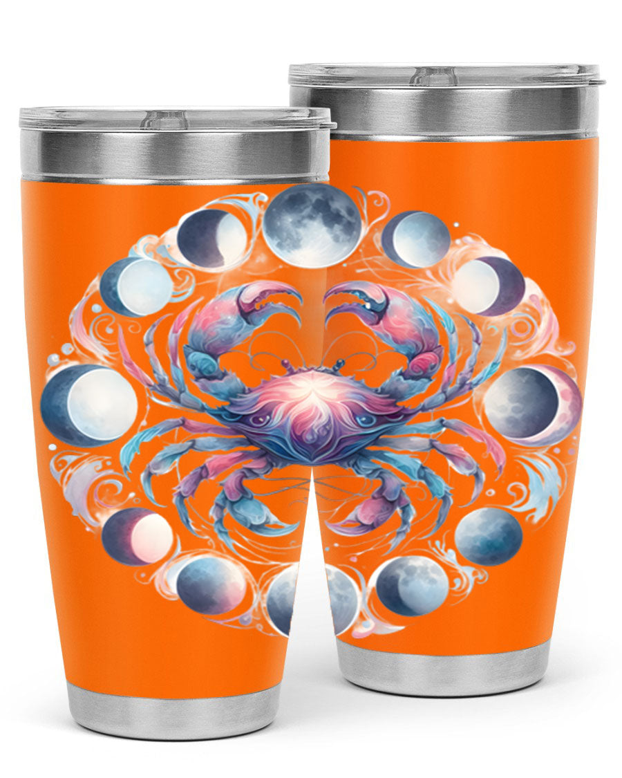 Cancer 169# Zodiac Tumbler in stainless steel with a vibrant design, perfect for hot and cold beverages.