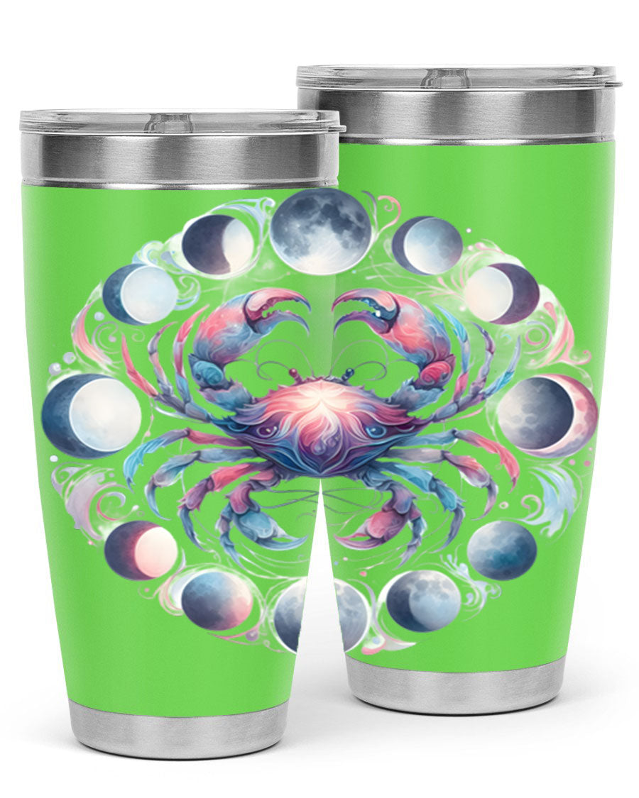 Cancer 169# Zodiac Tumbler in stainless steel with a vibrant design, perfect for hot and cold beverages.