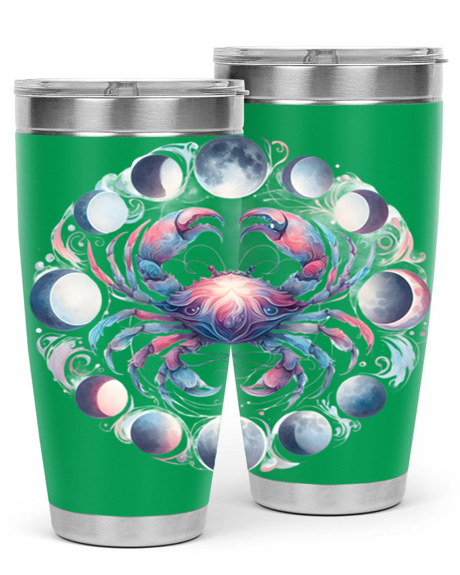 Cancer 169# Zodiac Tumbler in stainless steel with a vibrant design, perfect for hot and cold beverages.