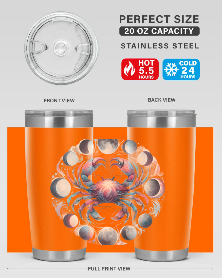 Cancer 169# Zodiac Tumbler in stainless steel with a vibrant design, perfect for hot and cold beverages.