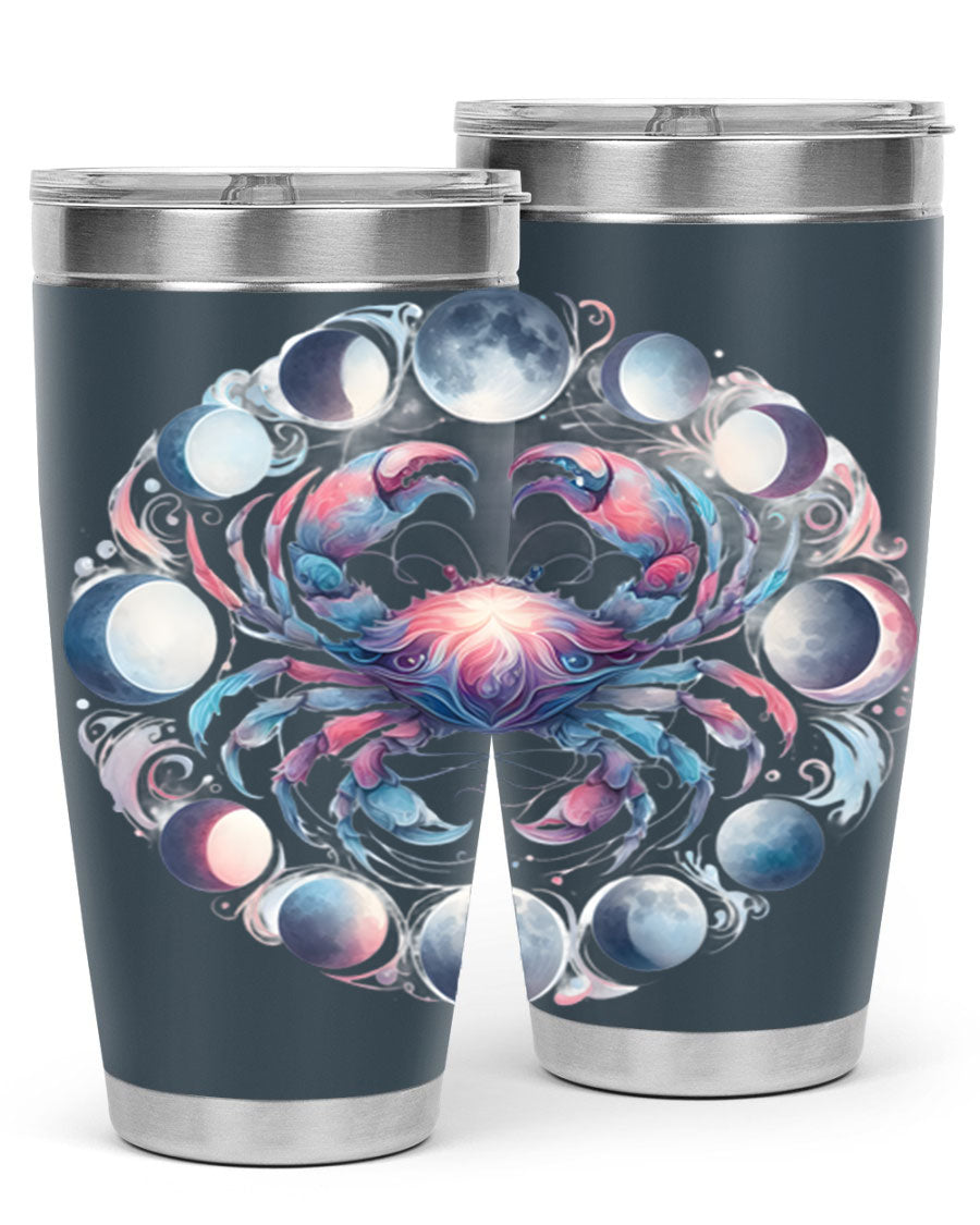 Cancer 169# Zodiac Tumbler in stainless steel with a vibrant design, perfect for hot and cold beverages.