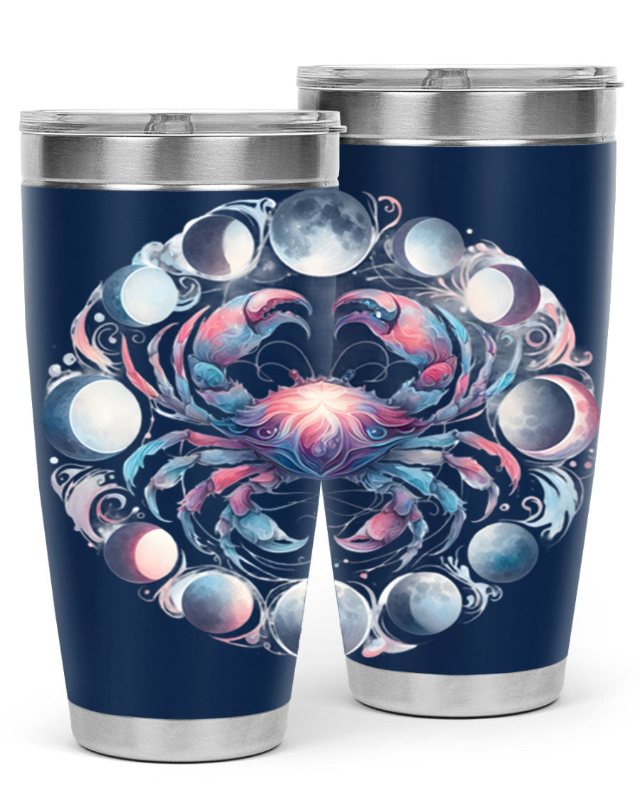 Cancer 169# Zodiac Tumbler in stainless steel with a vibrant design, perfect for hot and cold beverages.