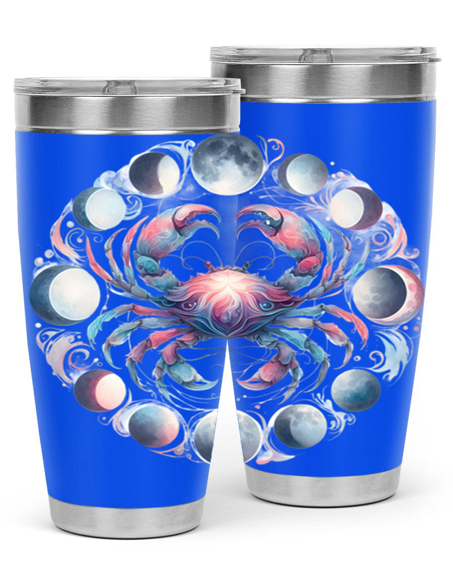Cancer 169# Zodiac Tumbler in stainless steel with a vibrant design, perfect for hot and cold beverages.