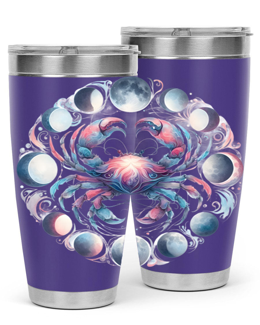 Cancer 169# Zodiac Tumbler in stainless steel with a vibrant design, perfect for hot and cold beverages.