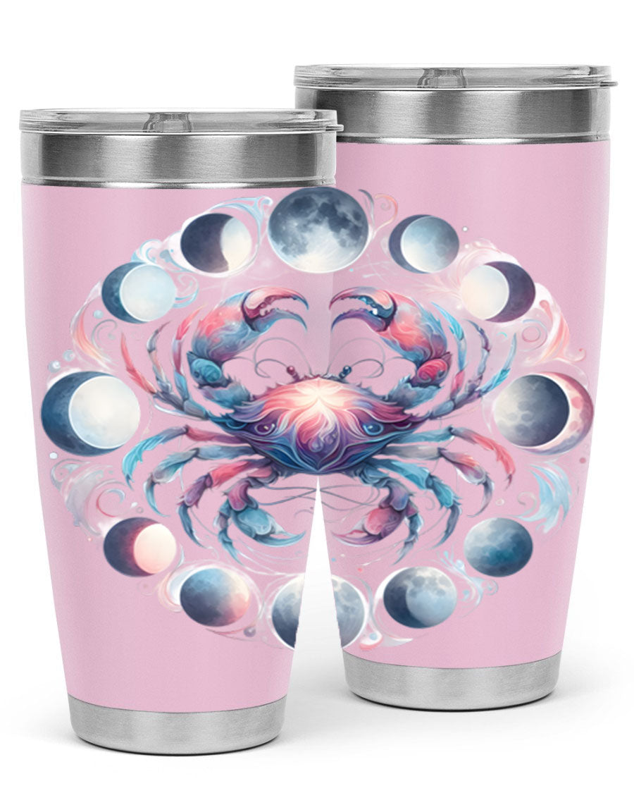 Cancer 169# Zodiac Tumbler in stainless steel with a vibrant design, perfect for hot and cold beverages.