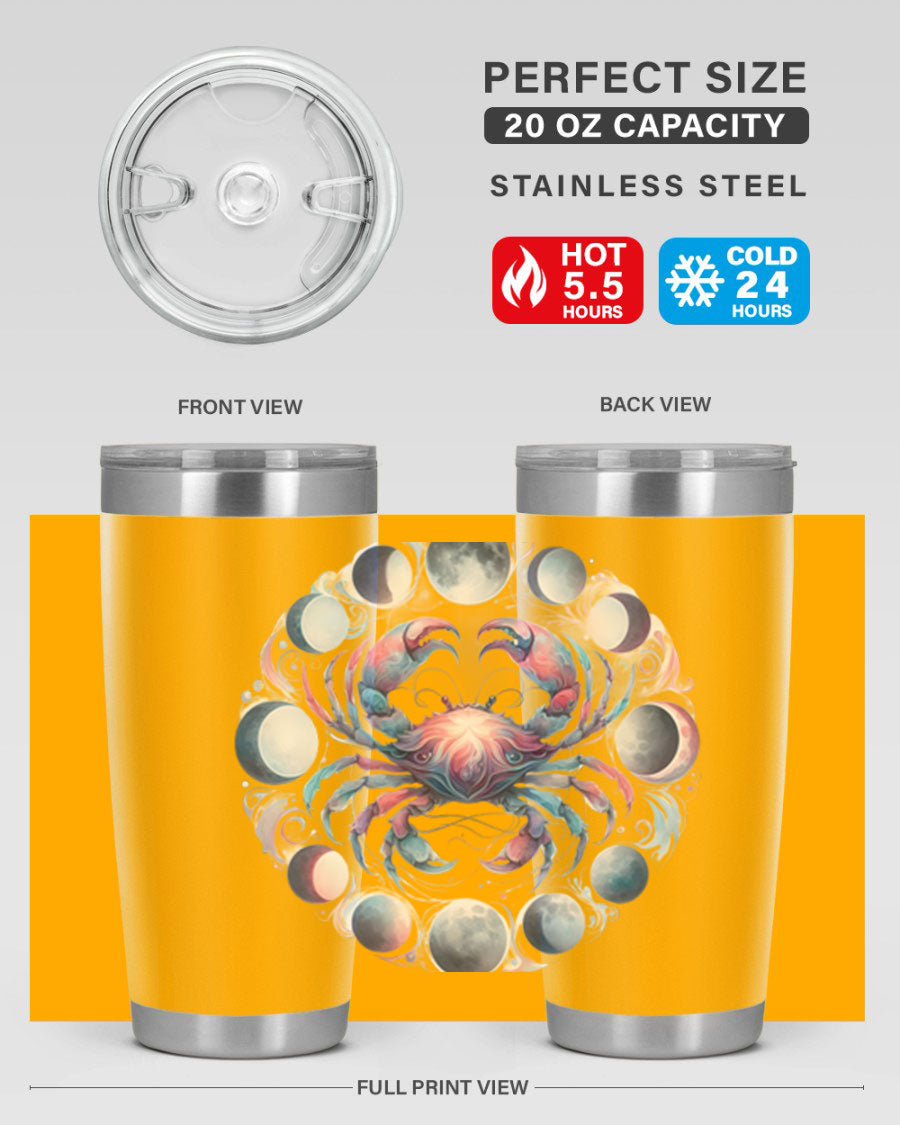Cancer 169# Zodiac Tumbler in stainless steel with a vibrant design, perfect for hot and cold beverages.