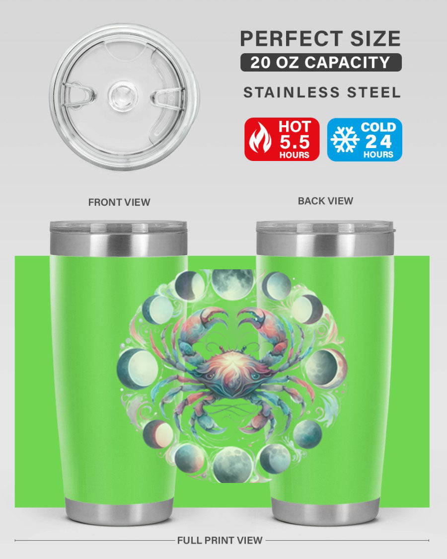 Cancer 169# Zodiac Tumbler in stainless steel with a vibrant design, perfect for hot and cold beverages.
