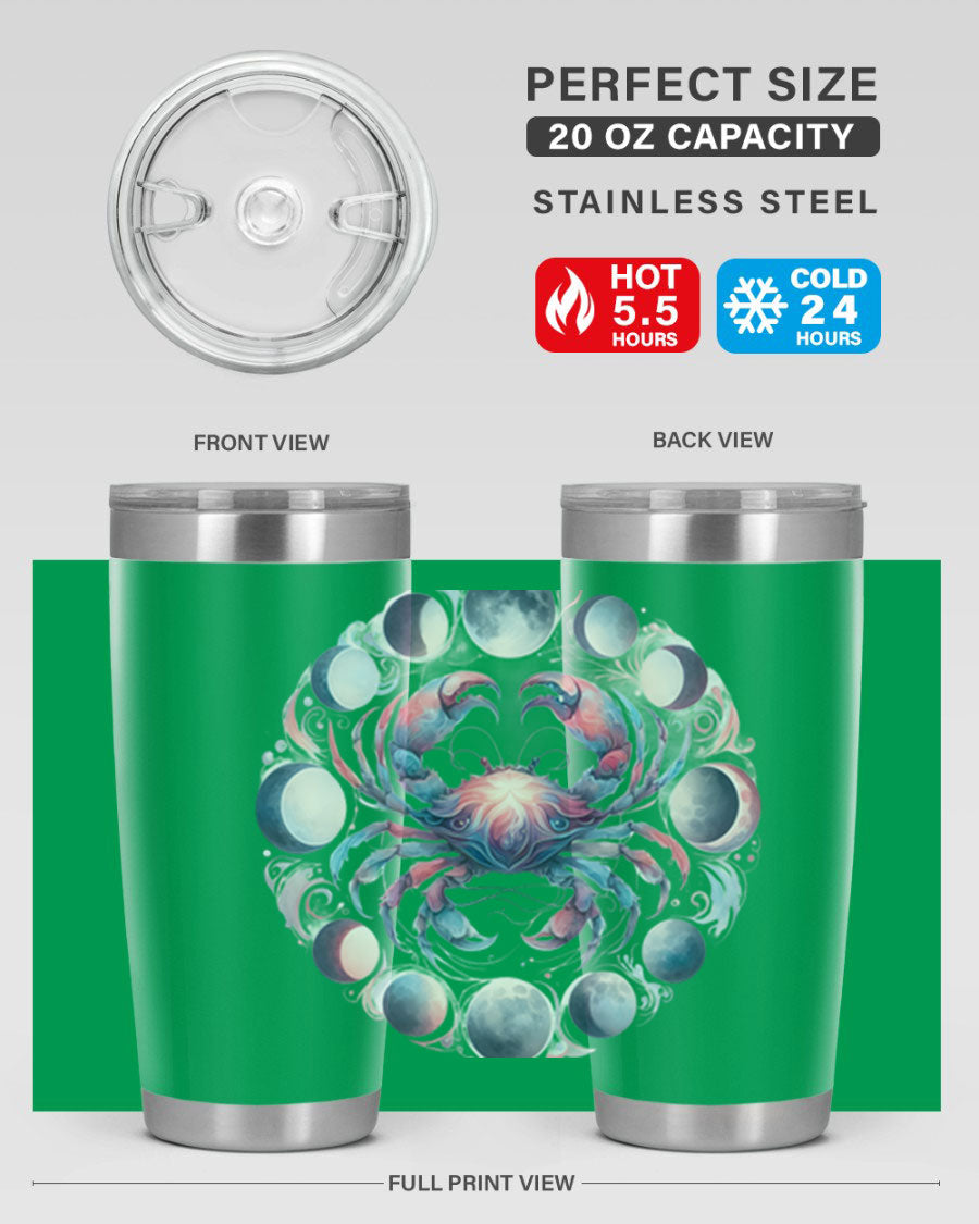 Cancer 169# Zodiac Tumbler in stainless steel with a vibrant design, perfect for hot and cold beverages.