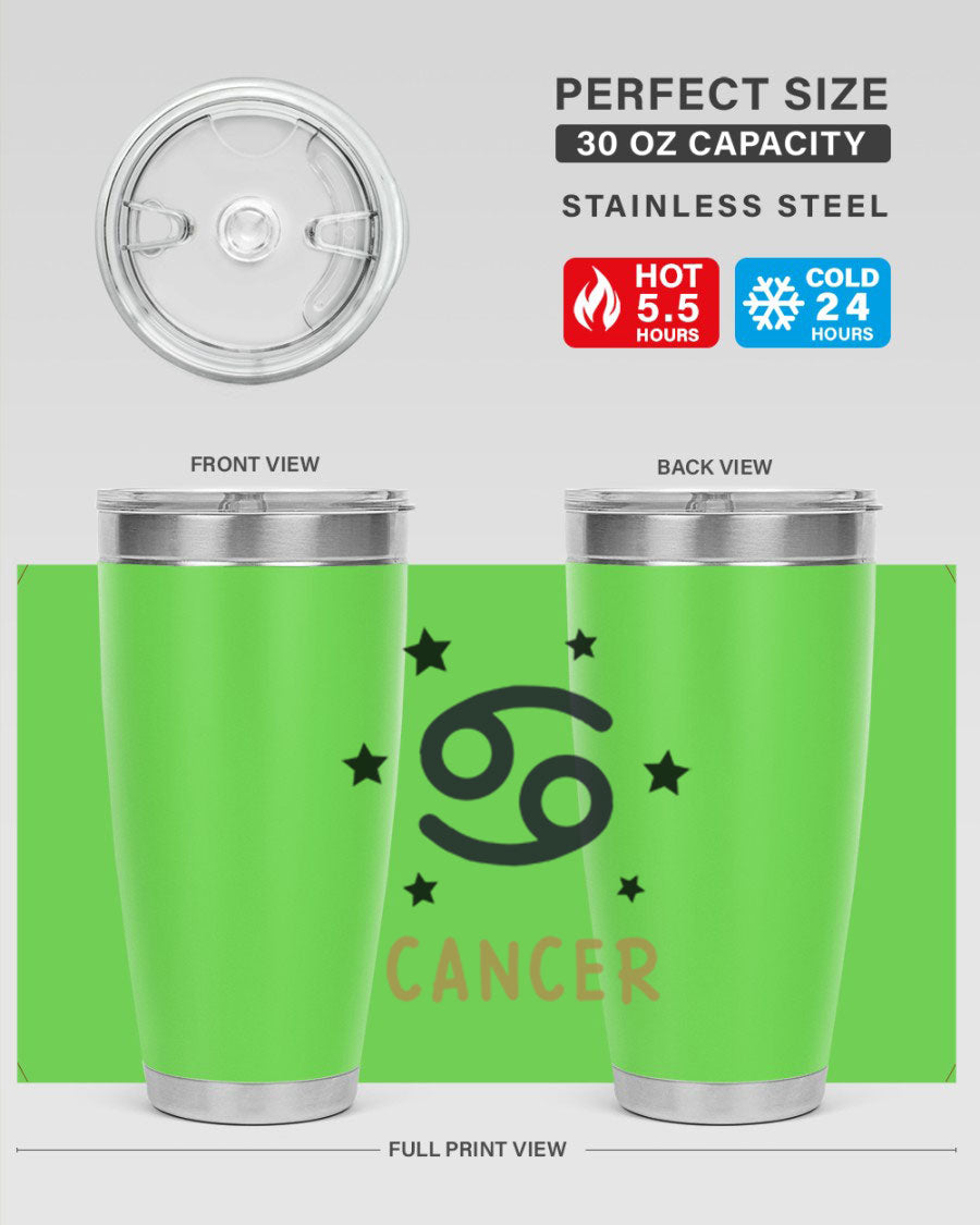 Cancer 172# Zodiac Tumbler in stainless steel with a stylish design, featuring a drink-thru lid and vibrant zodiac print.