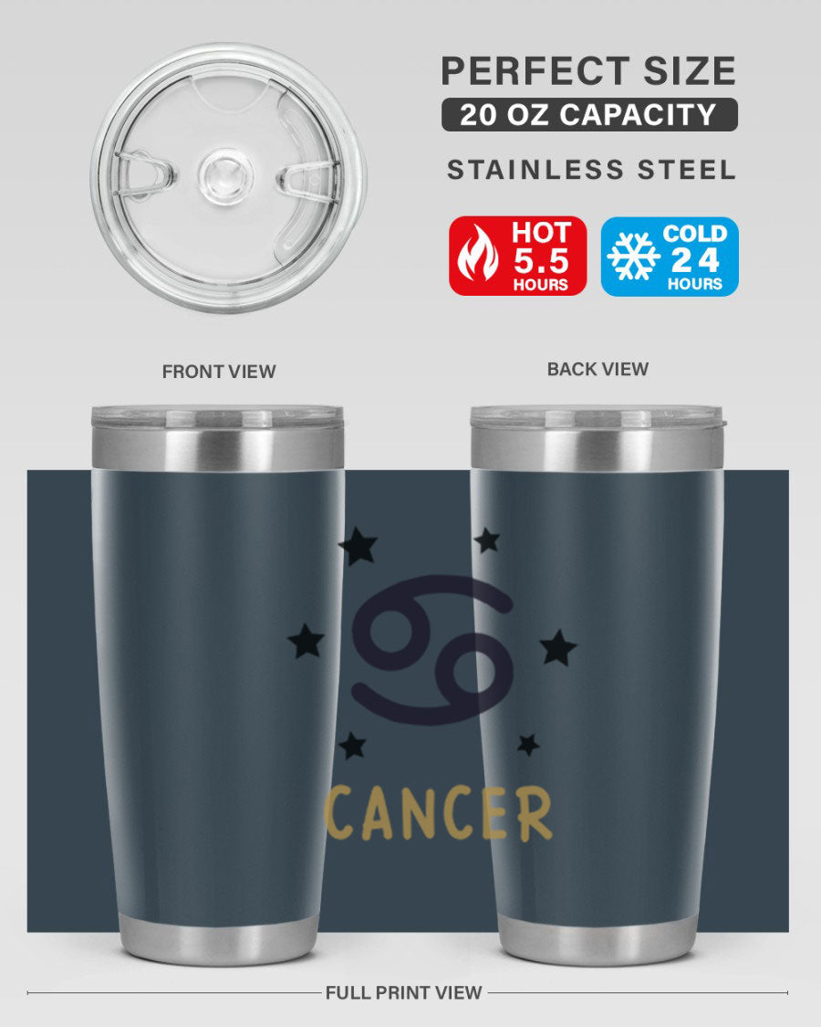 Cancer 172# Zodiac Tumbler in stainless steel with a stylish design, featuring a drink-thru lid and vibrant zodiac print.